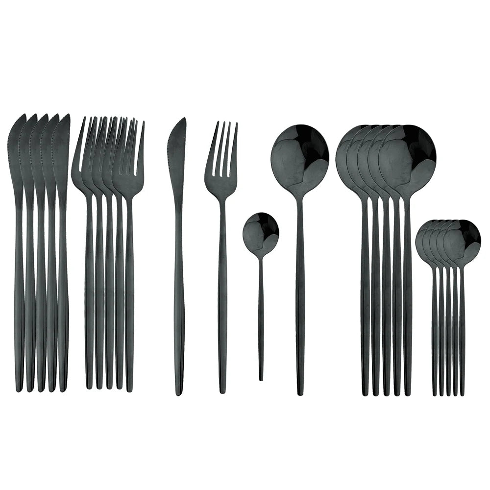 24-Piece Black & Gold Cutlery Set – Stainless Steel Flatware for Elegant Dining & Gifts