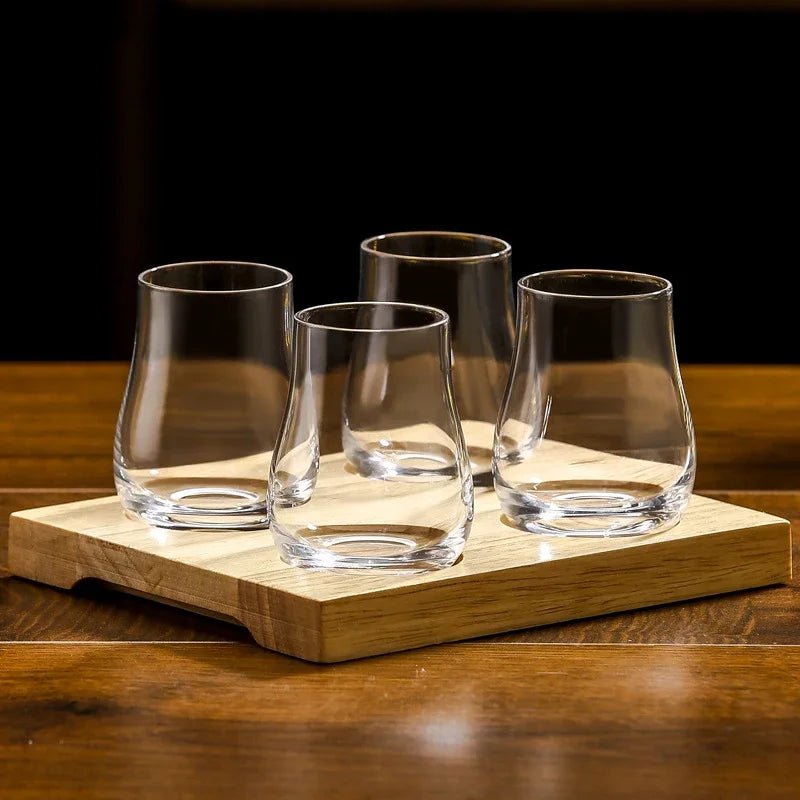 Whiskey Tumblers  Glassware Round egg shaped clear Old Fashioned Whiskey Glasses with Wooden tray  for Bourbon Barware