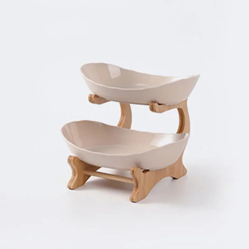 3-Tier Wooden Fruit Bowl & Snack Stand – Partitioned Table Plates for Dinnerware & Desserts