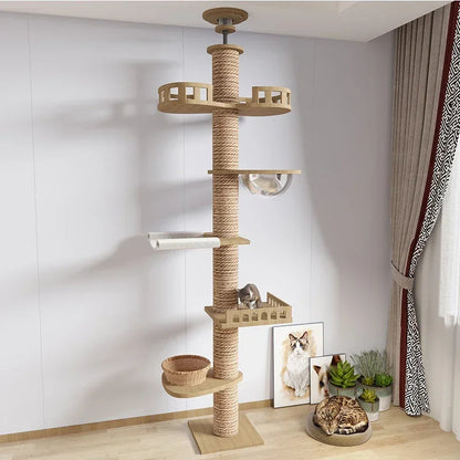 Wooden Cat Tree Tower – Multi-Layer Climbing Frame & Adjustable Cat House Furniture