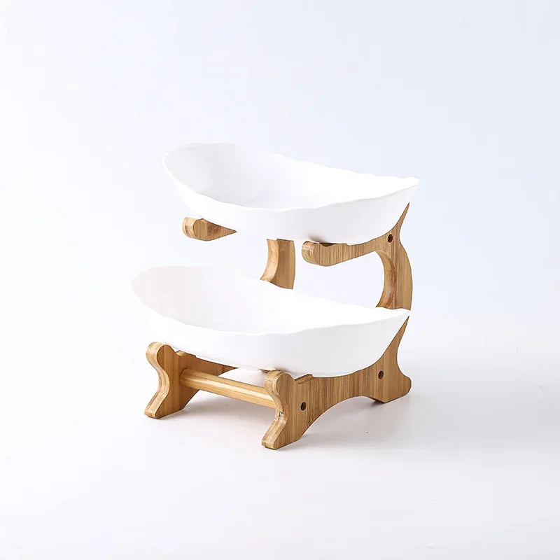 3-Tier Wooden Fruit Bowl & Snack Stand – Partitioned Table Plates for Dinnerware & Desserts