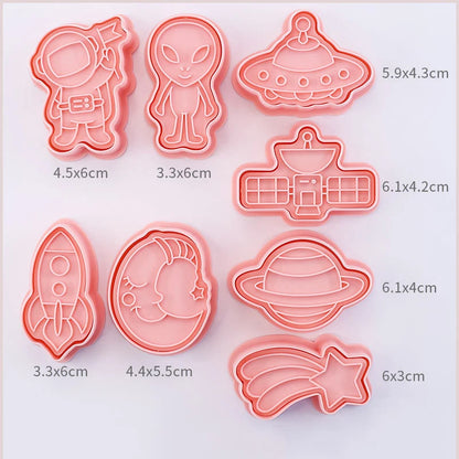 8-Piece 3D Cartoon Cookie Cutter Set – Pressable Plastic Biscuit & Pastry Molds for Baking