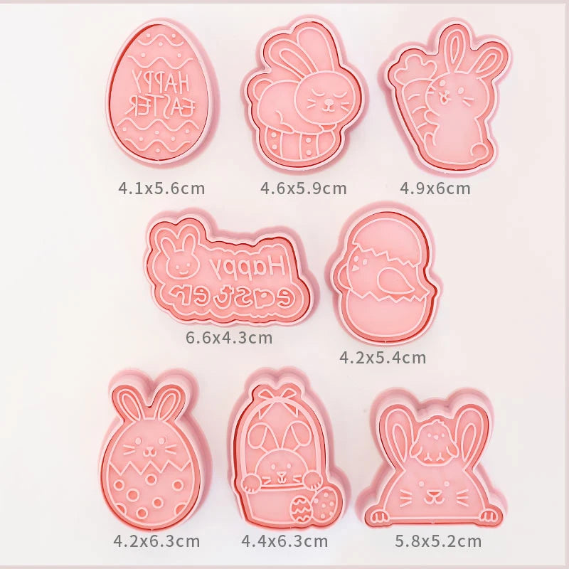 8-Piece 3D Cartoon Cookie Cutter Set – Pressable Plastic Biscuit & Pastry Molds for Baking