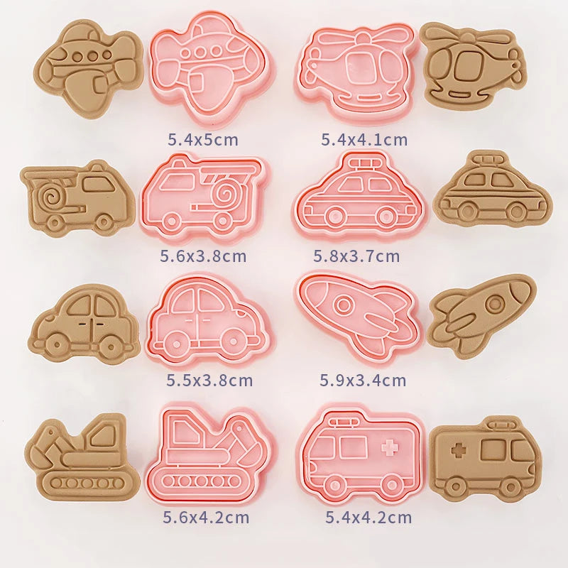 8-Piece 3D Cartoon Cookie Cutter Set – Pressable Plastic Biscuit & Pastry Molds for Baking