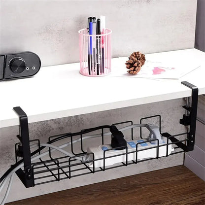 Under-Desk Cable Management Tray – No-Drill Metal Wire Organizer for Home & Office