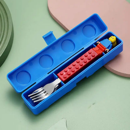 Fun & Creative Building Blocks Cutlery Set – Portable Stainless Steel Fork & Spoon for Kids