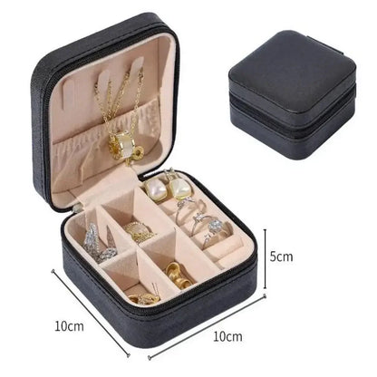 Mini Travel Jewelry Box – Portable PU Leather Organizer for Rings, Earrings & Necklaces