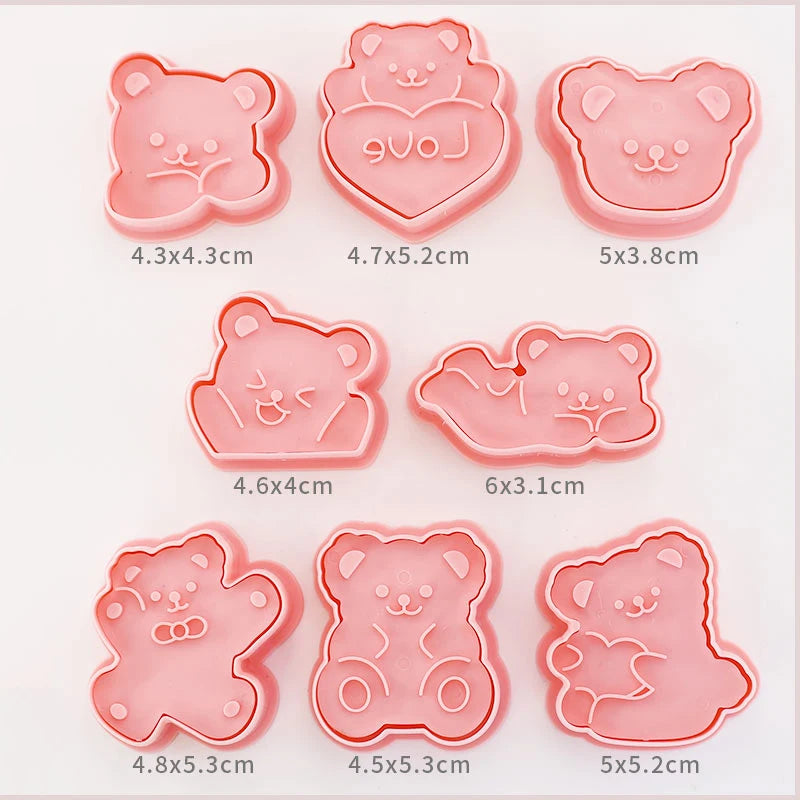 8-Piece 3D Cartoon Cookie Cutter Set – Pressable Plastic Biscuit & Pastry Molds for Baking