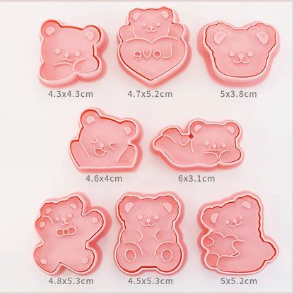 8-Piece 3D Cartoon Cookie Cutter Set – Pressable Plastic Biscuit & Pastry Molds for Baking