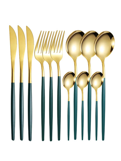 12-Piece Thin Stainless Steel Cutlery Set – Portugal Steak Knife, Fork, Dessert & Coffee Spoon