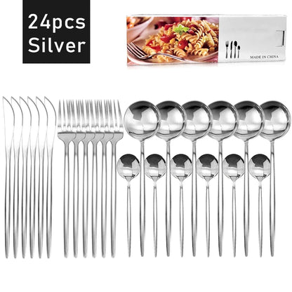 24-Piece Stainless Steel Cutlery Set – Elegant Flatware with Knife, Fork, Spoon & Teaspoon