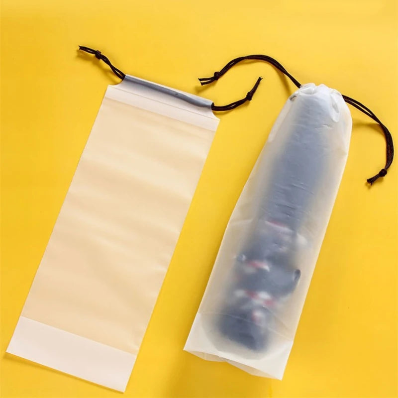 Reusable Waterproof Umbrella Storage Bag – Translucent Plastic Cover with Drawstring