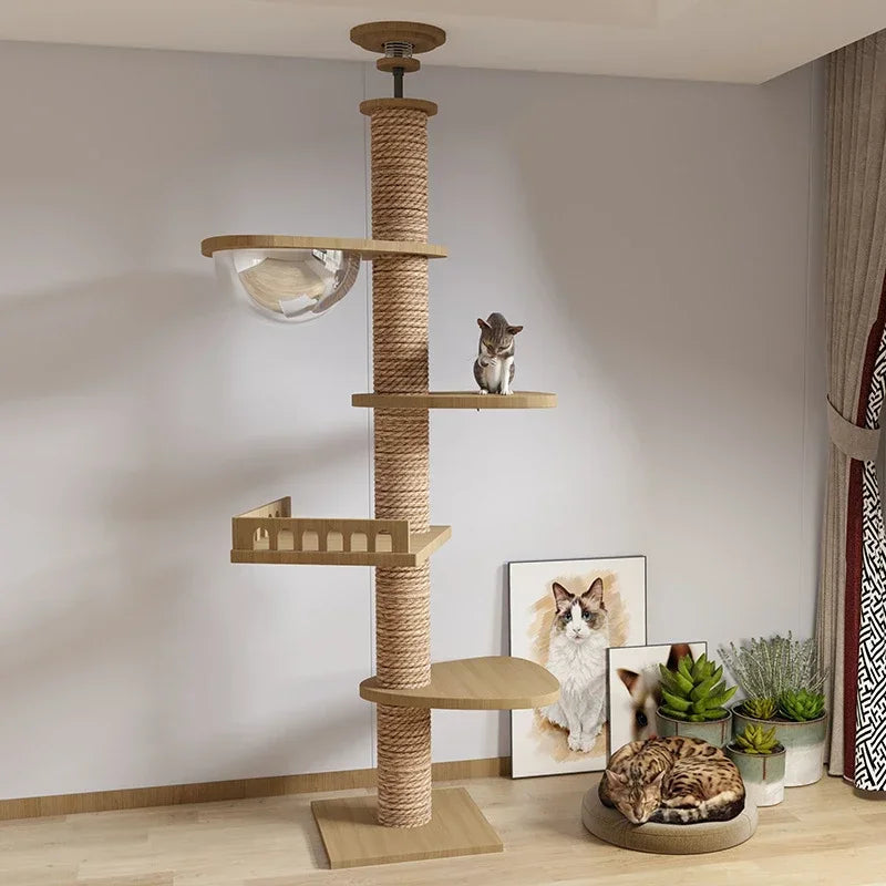 Wooden Cat Tree Tower – Multi-Layer Climbing Frame & Adjustable Cat House Furniture