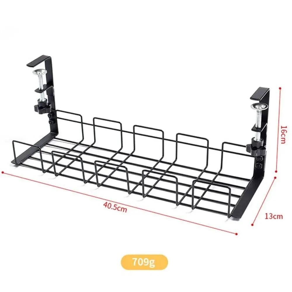 Under-Desk Cable Management Tray – No-Drill Metal Wire Organizer for Home & Office