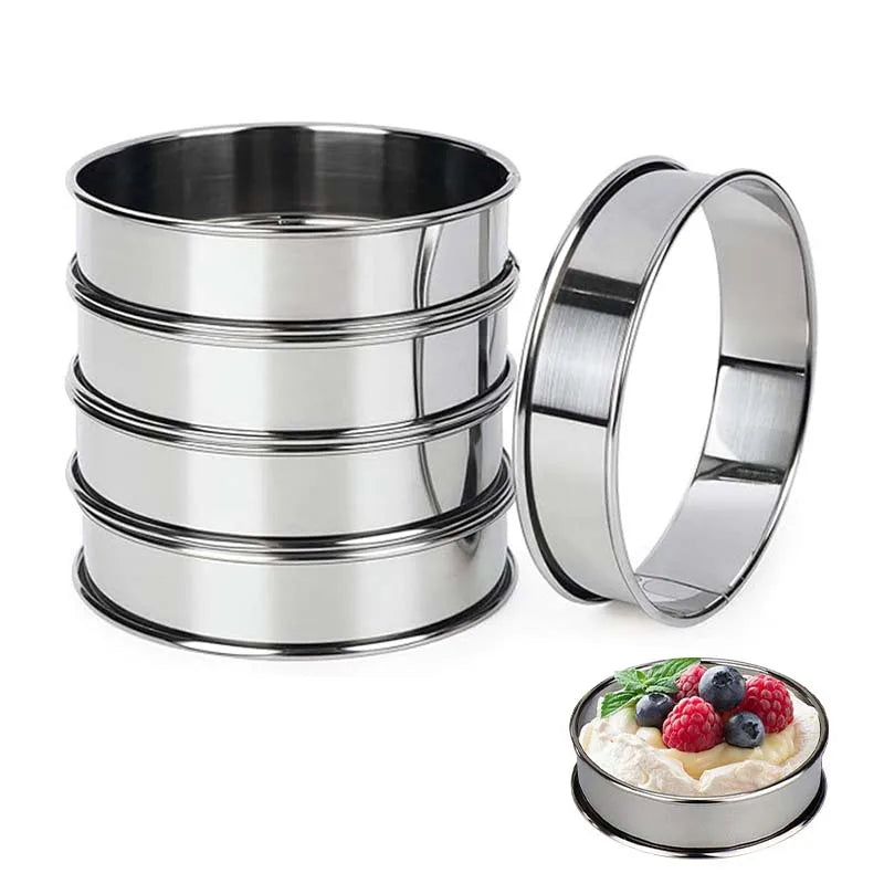 5 Pieces Muffin Tart Rings Double Rolled Tart Ring Stainless Steel Muffin Rings Metal Round Ring Mold for Food Making Bakeware