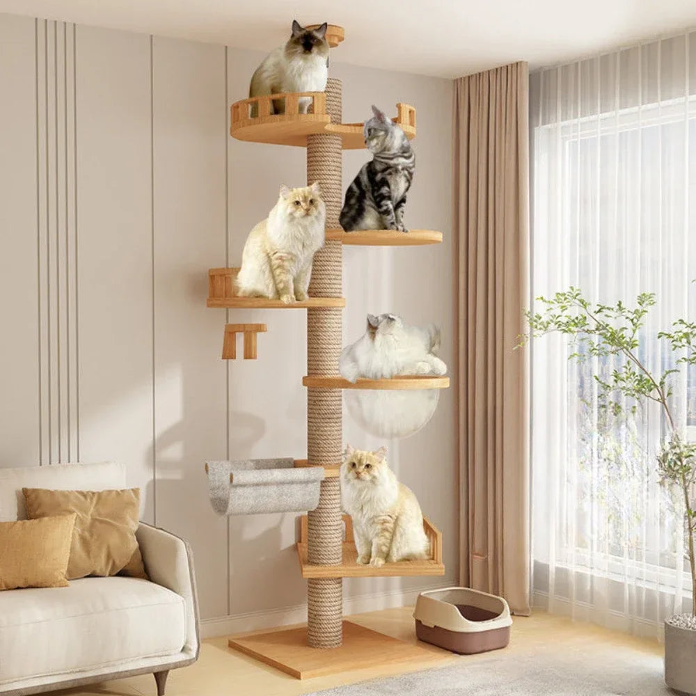 Wooden Cat Tree Tower – Multi-Layer Climbing Frame & Adjustable Cat House Furniture