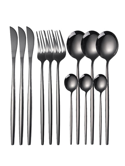 12-Piece Thin Stainless Steel Cutlery Set – Portugal Steak Knife, Fork, Dessert & Coffee Spoon