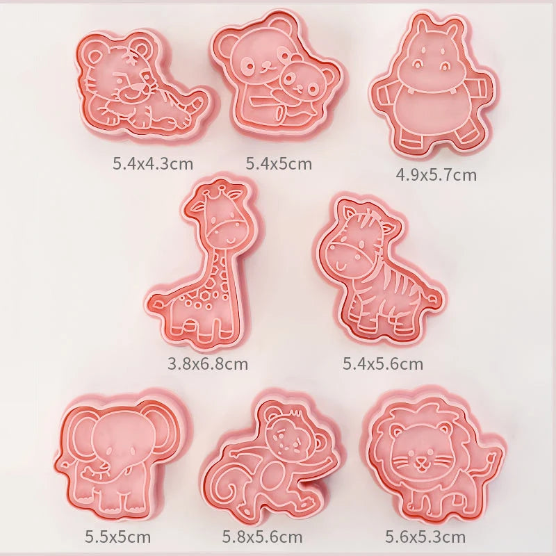 8-Piece 3D Cartoon Cookie Cutter Set – Pressable Plastic Biscuit & Pastry Molds for Baking