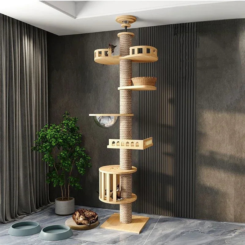 Wooden Cat Tree Tower – Multi-Layer Climbing Frame & Adjustable Cat House Furniture