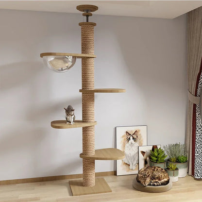 Wooden Cat Tree Tower – Multi-Layer Climbing Frame & Adjustable Cat House Furniture