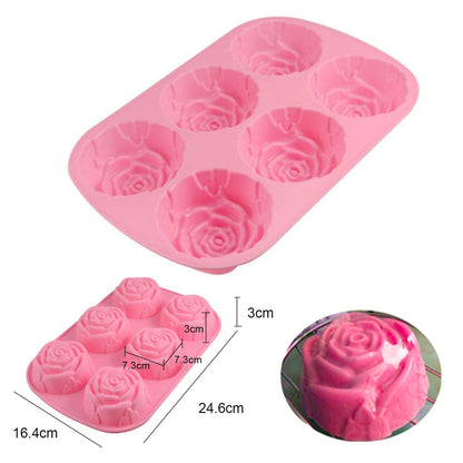 6-Cavity Silicone Rose Mold – 3D Flower Cake, Ice Cream & Chocolate Baking Tray