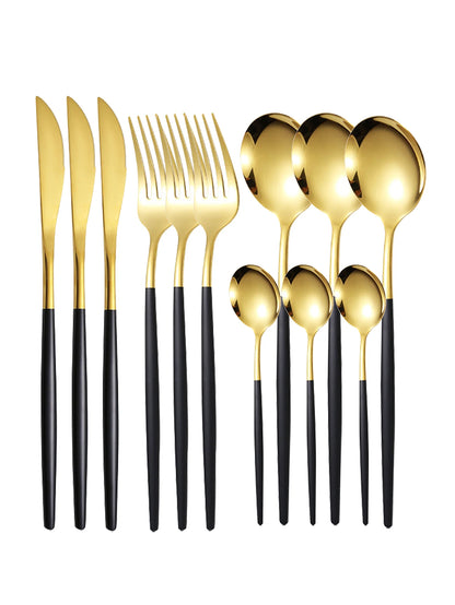 12-Piece Thin Stainless Steel Cutlery Set – Portugal Steak Knife, Fork, Dessert & Coffee Spoon