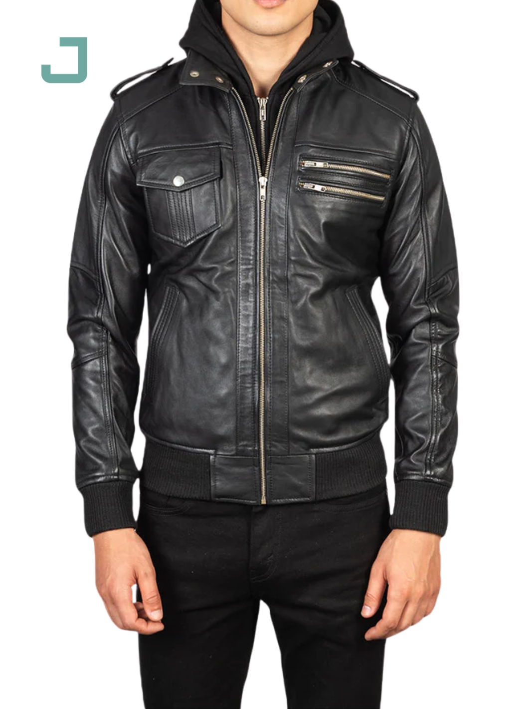 Bravado Black Hooded Leather Bomber Jacket – Stylish & Durable Outerwear