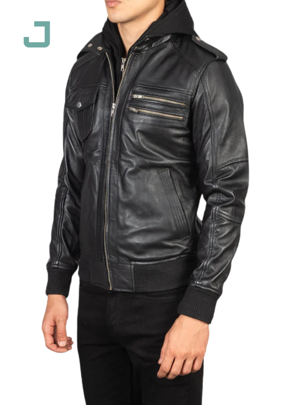 Bravado Black Hooded Leather Bomber Jacket – Stylish & Durable Outerwear