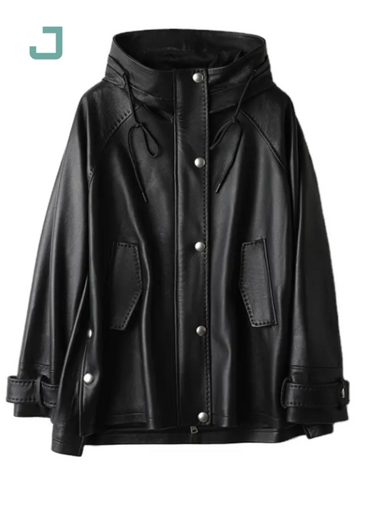 Wholesale Custom Women's Black Leather Trench Coat – Medium Length, Hooded & Luxury Loose Fit