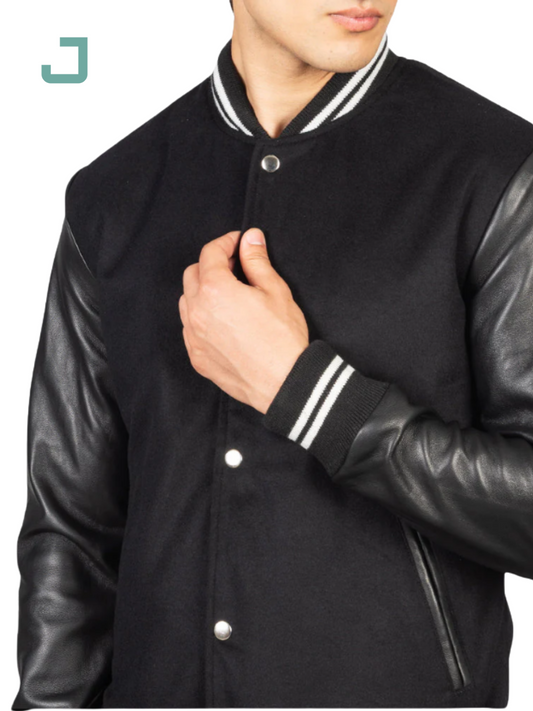 Vaxton Black Striped Hybrid Varsity Jacket – Stylish & Modern Streetwear