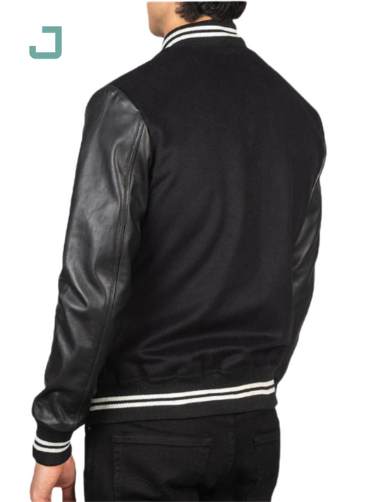 Vaxton Black Striped Hybrid Varsity Jacket – Stylish & Modern Streetwear