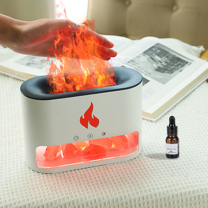 Flame Humidifier & Aromatherapy Diffuser – 3D Simulated Fire Effect with Crystal Salt Lamp