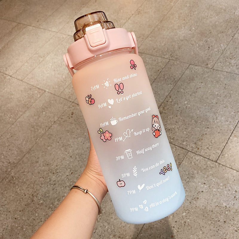 Cute 2000ml Water Bottle with Straw – Portable Hydration Bottle with Motivational Scale & Stickers