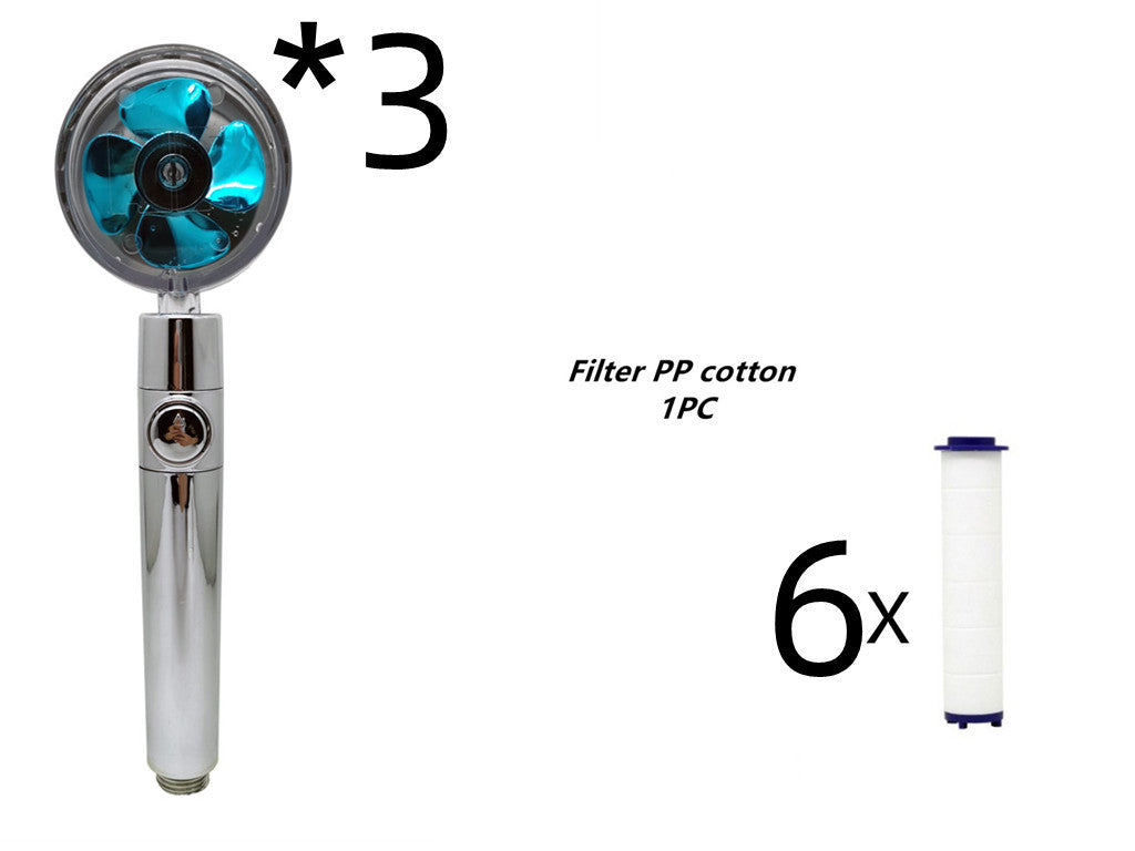 Turbocharged Propeller Shower Head – High-Pressure Handheld Nozzle with Stop Button & Cotton Filter