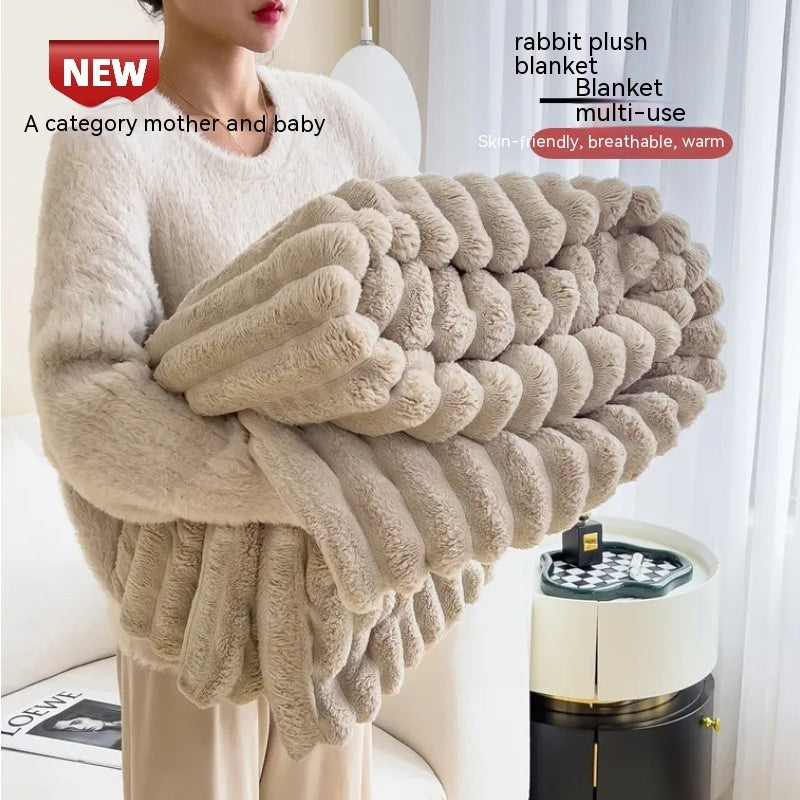 Luxury Bubble Velvet Rabbit Fur Blanket – Ultra-Soft, Double-Sided & Thickened for Warmth