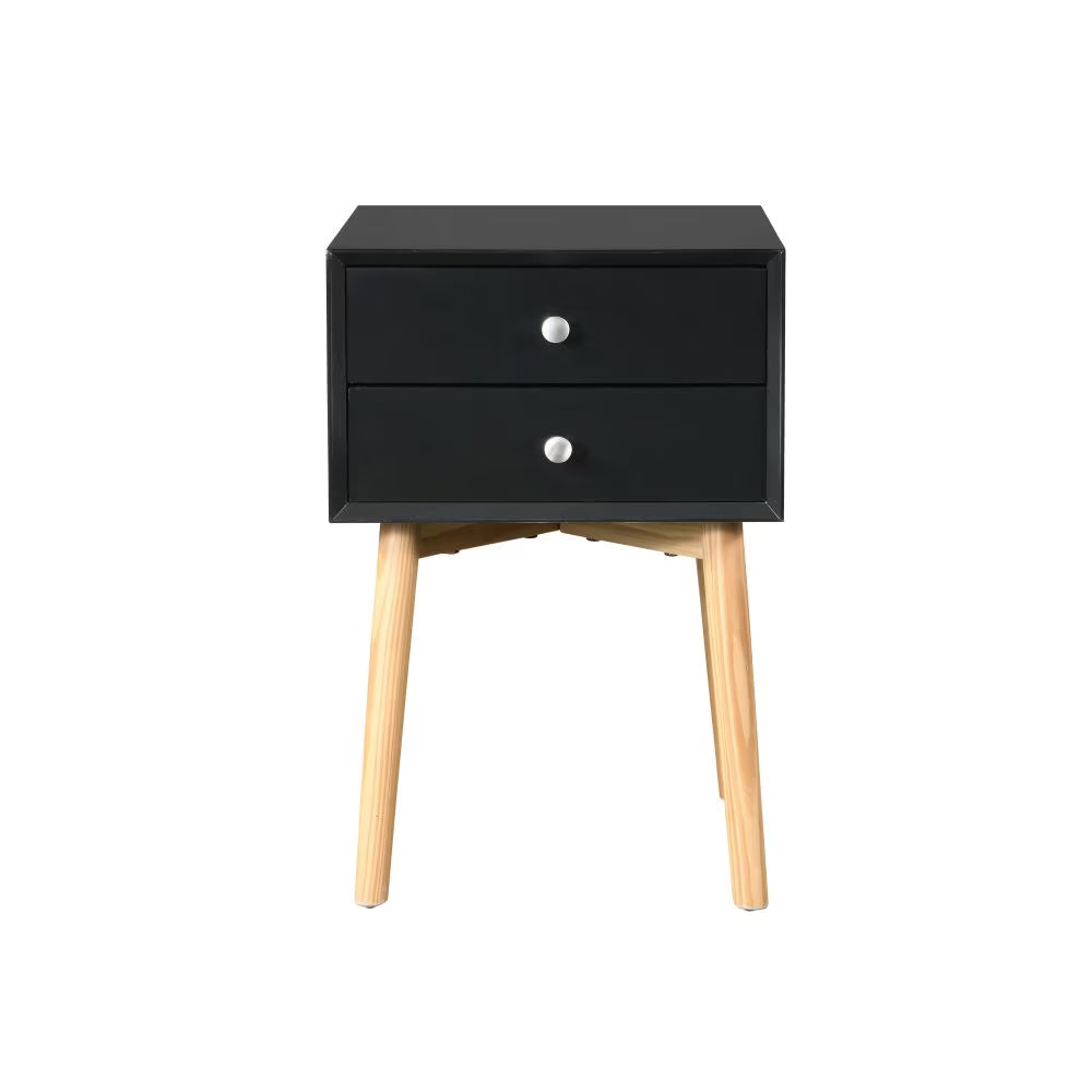 Mid-Century Modern Bedside Table – 2-Drawer Side Table with Rubber Wood Legs