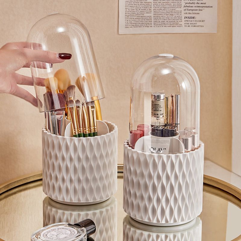 360° Rotating Acrylic Makeup Brush Holder – Large-Capacity Transparent Cosmetic Organizer with Lid