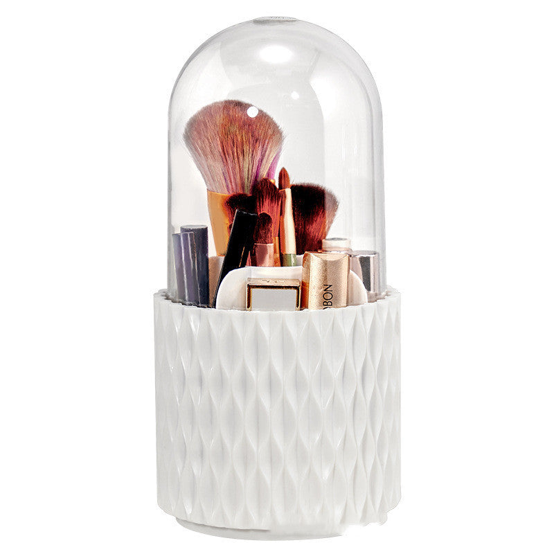 360° Rotating Acrylic Makeup Brush Holder – Large-Capacity Transparent Cosmetic Organizer with Lid