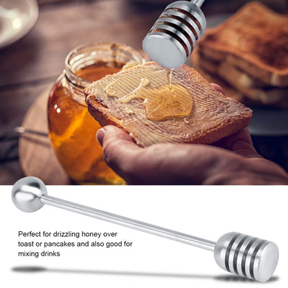 Solid Stainless Steel Honey Dipper Drizzler Stirrer Spoon Mixing  Stick Tool