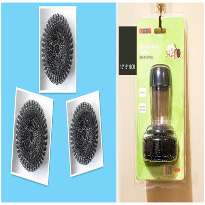 Push-Type Soap Dispensing Palm Brush – Kitchen Scrubber for Easy Dish Cleaning & Detergent Dispensing