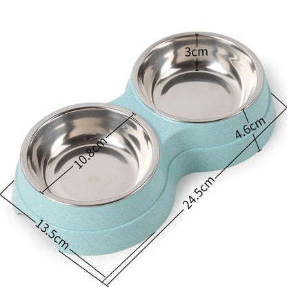 Double Pet Bowls – Stainless Steel Food & Water Feeder for Cats, Puppies & Small Dogs