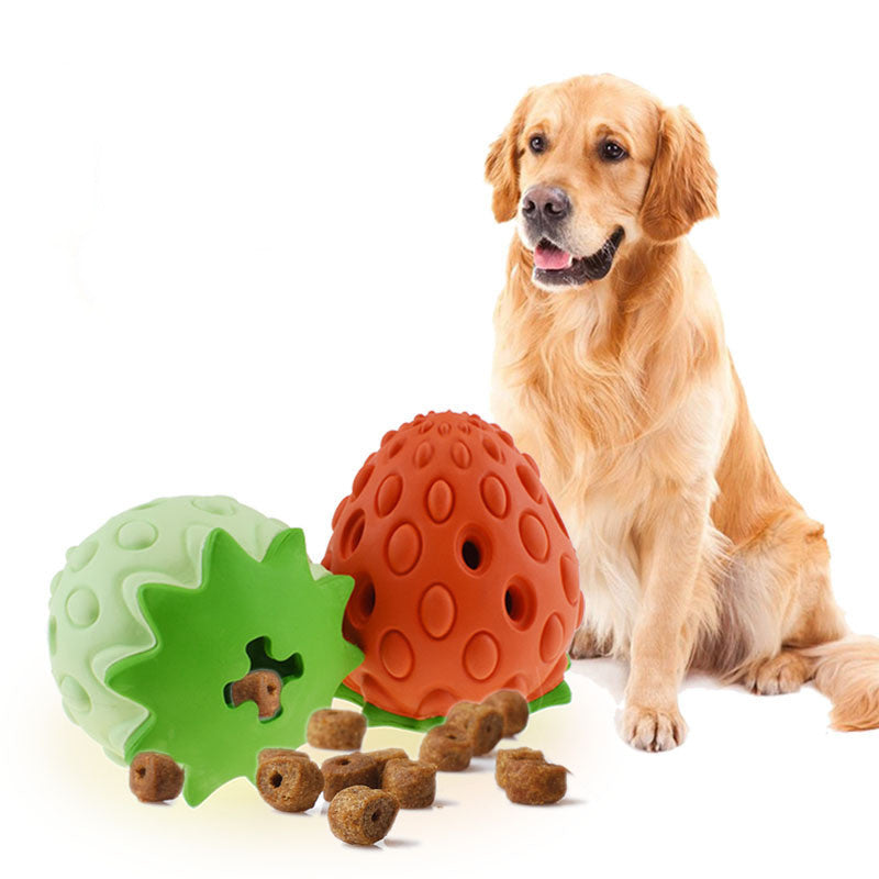 Strawberry Treat Dispensing Toy – Chew-Resistant Food Leak Ball for Dogs & Cats