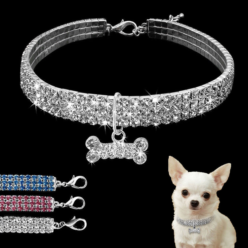 Bling Rhinestone Dog Collar – Crystal Puppy & Cat Collar with Leash for Small & Medium Dogs