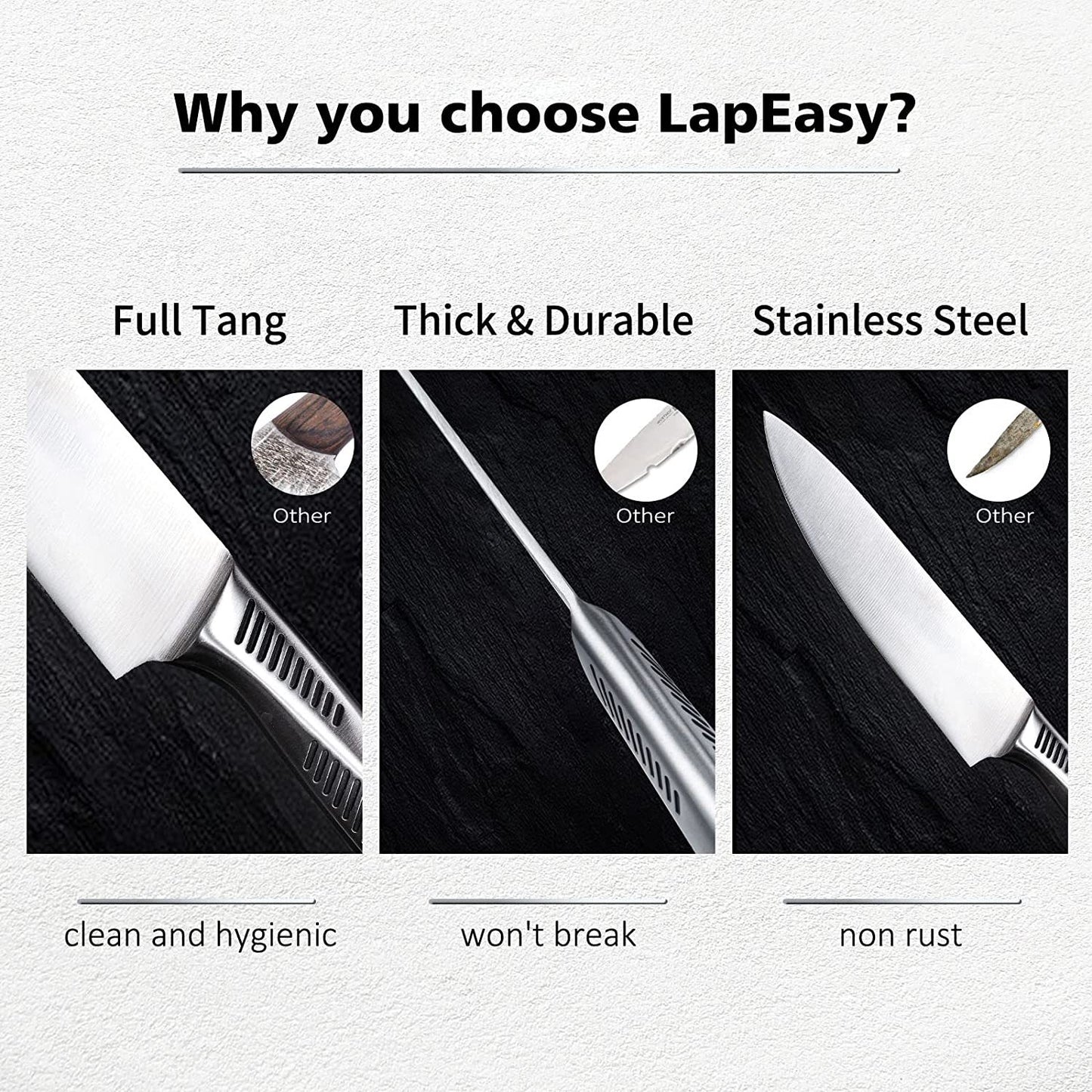 LapEasy 15-Piece Kitchen Knife Set – Stainless Steel Chef Knives with Block & Manual Sharpener