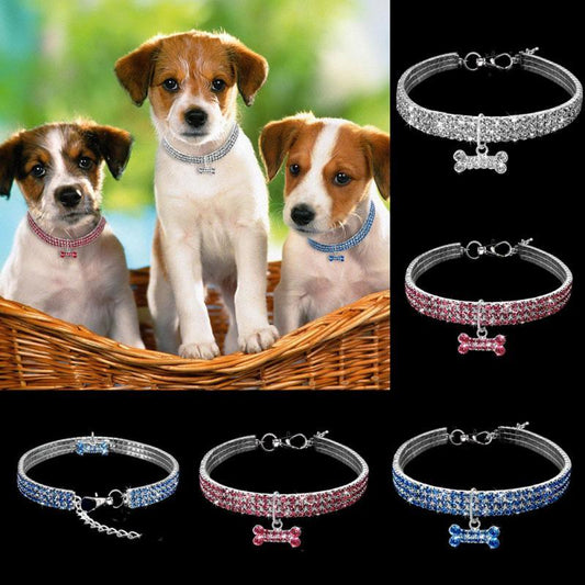 Bling Rhinestone Dog Collar – Crystal Puppy & Cat Collar with Leash for Small & Medium Dogs