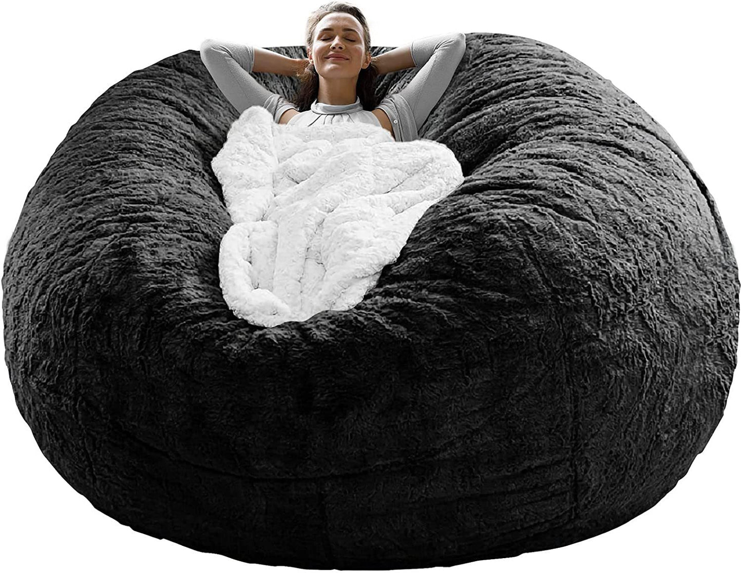 Large Round Fluffy Velvet Sofa Bed Cover – 5FT Soft & Cozy Living Room Furniture Protector (Black)