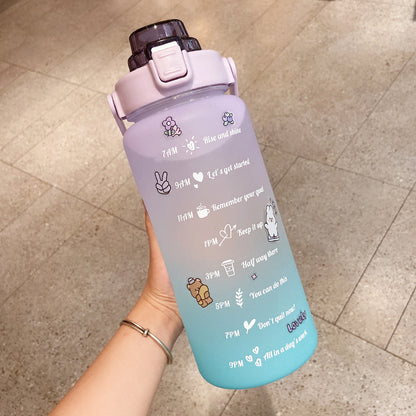 Cute 2000ml Water Bottle with Straw – Portable Hydration Bottle with Motivational Scale & Stickers