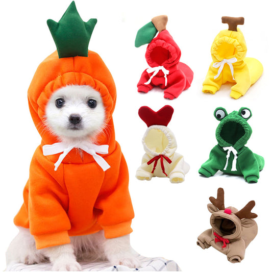 Cute Fruit Dog Hoodie – Warm Fleece Winter Outfit for Small Dogs & Cats