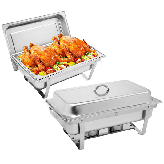 2PCS Stainless Steel 9L Buffet Chafing Dishes – Rectangular Catering Warmer Set for Parties & Events