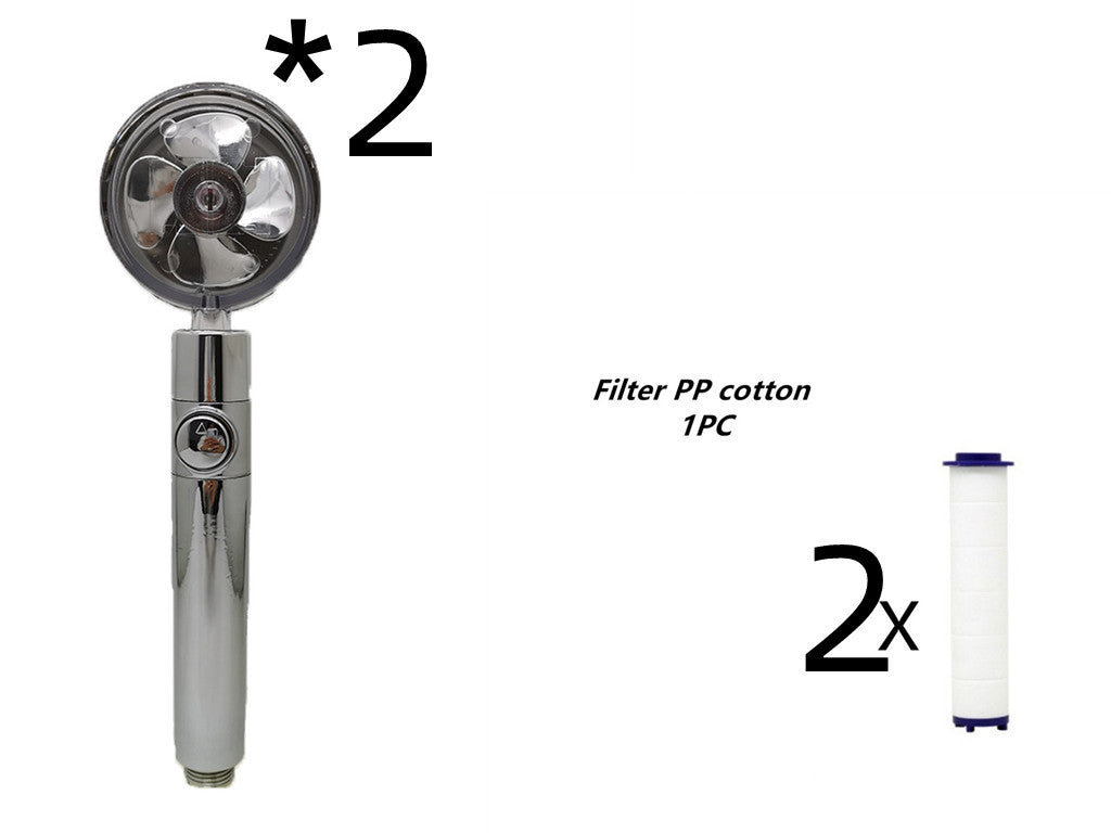 Turbocharged Propeller Shower Head – High-Pressure Handheld Nozzle with Stop Button & Cotton Filter